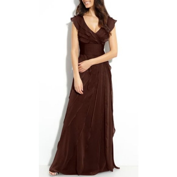 Adrianna Papell Dress Brown 10 Tiered Maxi Formal Party Cruise Wedding Date - Picture 1 of 11